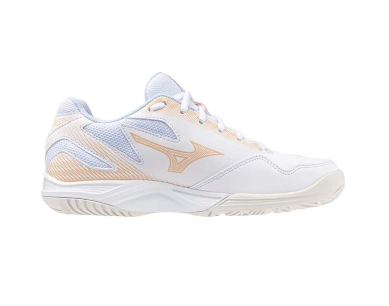 Mizuno Stealth Star Jr Kids netball shoes in white peach colour